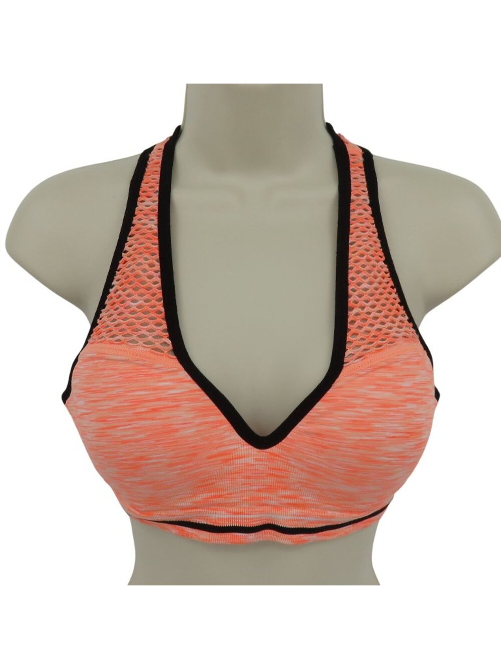 PINK Victorias Secret Medium A-C Cup Heathered Neon Orange Black Mesh Sports Bra